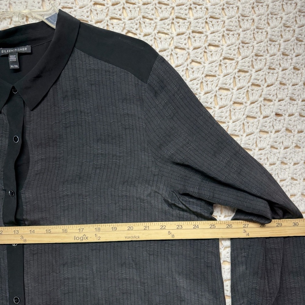 Eileen Fisher 100%Silk Shirt Top Women XL Gray Black WhimsigothFairt Button - Picture 4 of 10